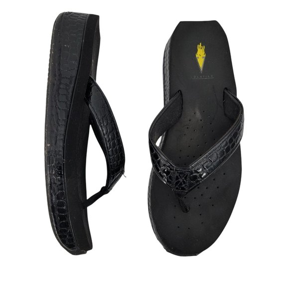 Volatile Size 10 Thong Sandals Womens Crocodile Print Flip Flops Wedge Black